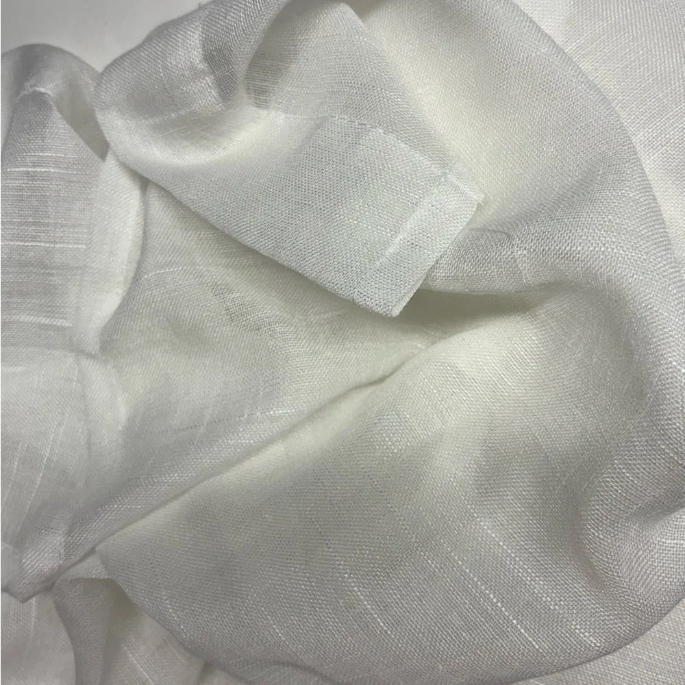 (2) Slub Textured Linen Blend Cafe Curtain White Set 56x24” Cottage Rod Pocket